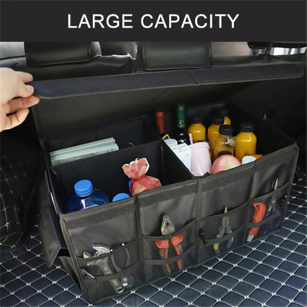 Lengthened Size L 100L Car Trunk Storage Box Oxford Cloth Foldable Organizer with Lid - Black - 4