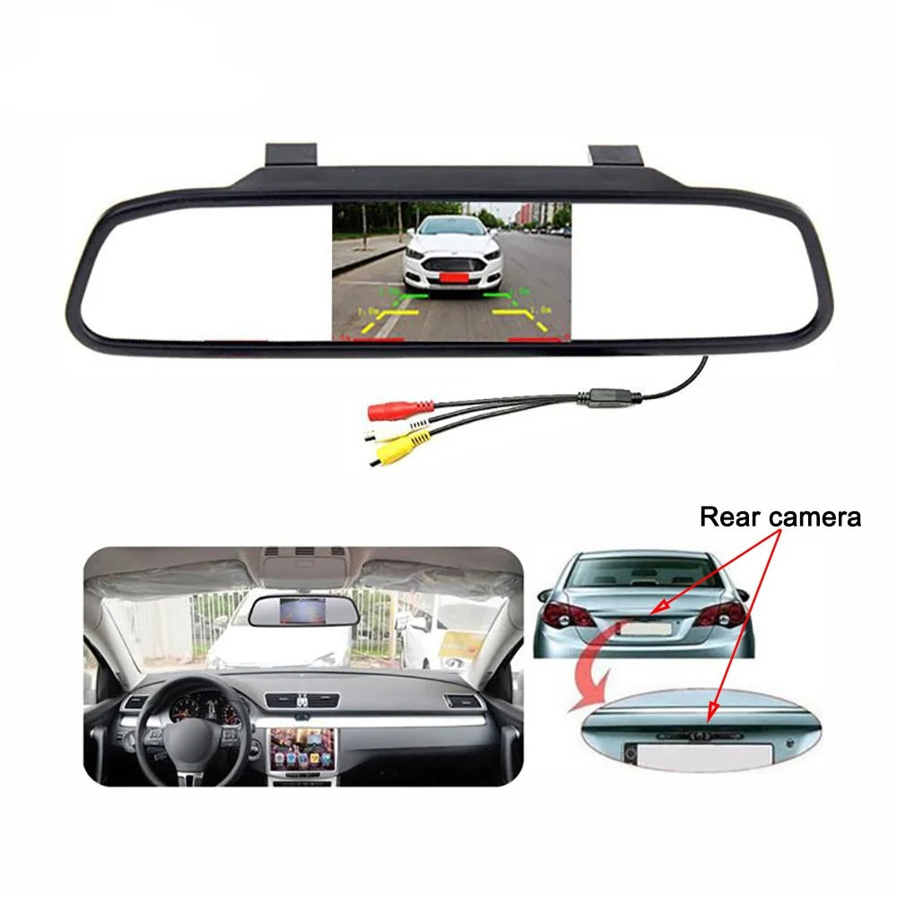 RG-202 Car Rear View Mirror Display 4.3'' Truck Rearview Mirror Screen with Waterproof Round Camera - 4