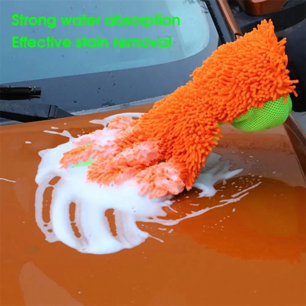 BY-835 Chenille Car Washing Glove Strong Water Absorption Double-sided Car Cleaning Glove - Orange - 2