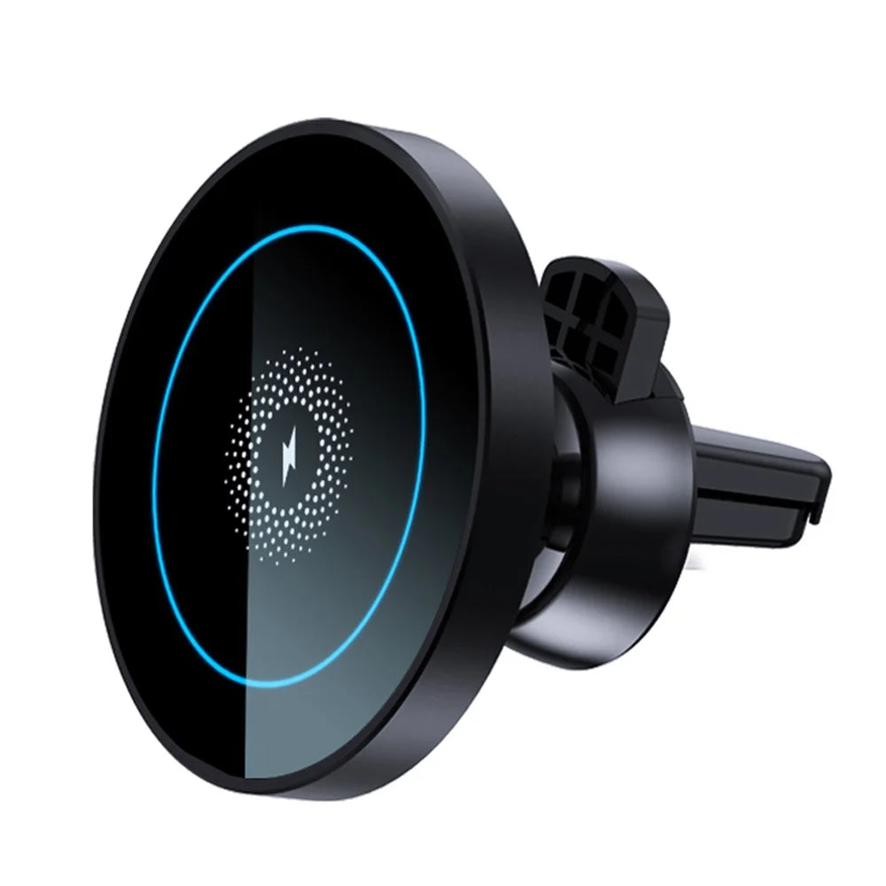R-JUST RJ-CZ04 Multi-function Vehicle Cell Phone Mount 15W Wireless Magnetic Charger Universal Car Air Vent Phone Holder for iPhone 12/13 Series - Black - 1