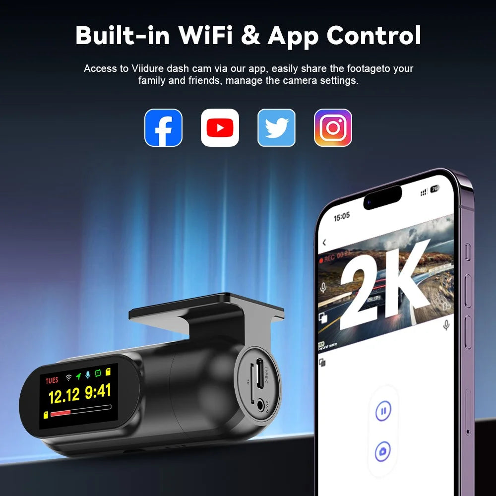 2K WiFi Dash Cam Wide Angle HD Night Vision Car DVR Recorder Support Loop Recording - 6