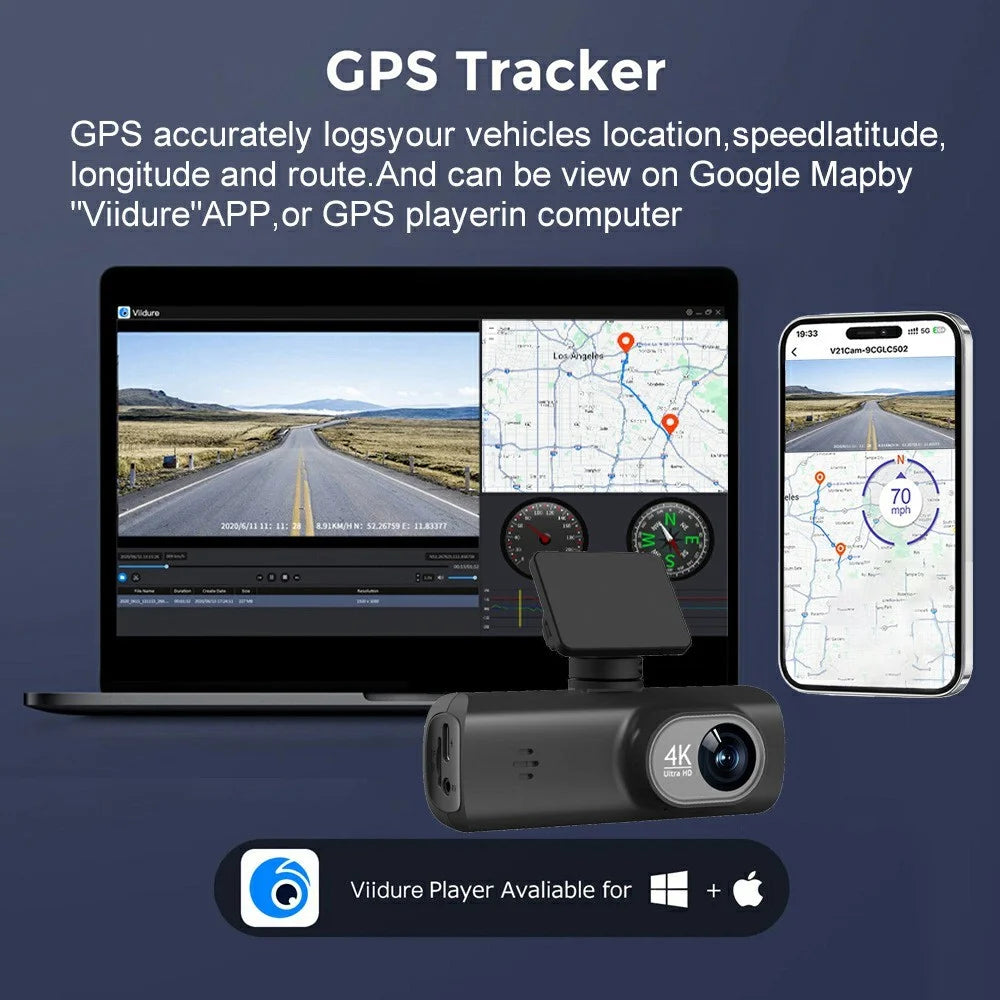 D192 MAX Front Lens 4K Ultra HD Dash Cam Wide Angle Night Vision WiFi Car Recorder - Black - 2