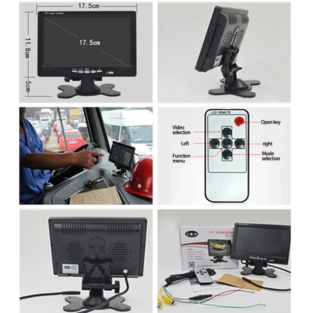 7-Inch Car Rearview Monitor Rear View Camera Parking and Reverse Backup Camera, Dual Aerial Input with Trigger - 7