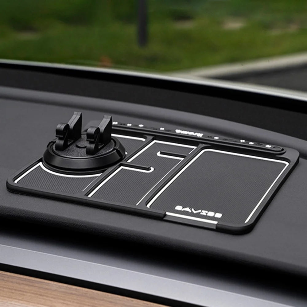 BAVISS B-28 4 in 1 Anti-Slip Dashboard Mat Phone Holder with Aromatherapy Slot/Car Temporary Parking Card Phone Number, Shake-proof Pad Phone Mount for Cars - White Luminous Color - 2