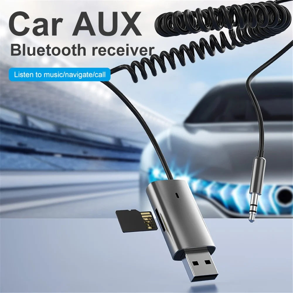 M01 Car Bluetooth-compatible Receiver Hands-Free Call Spring Cord 3.5mm AUX Stereo Car Audio Wireless Adapter - 2