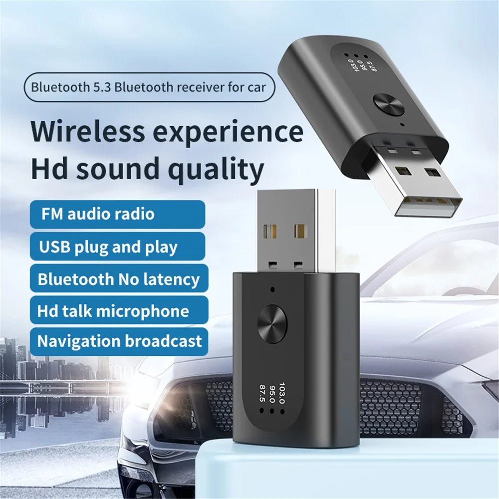 M08 USB Bluetooth-compatible 5.3 Adapter FM Radio Hands-Free Call Music Car Wireless Audio Receiver - 2
