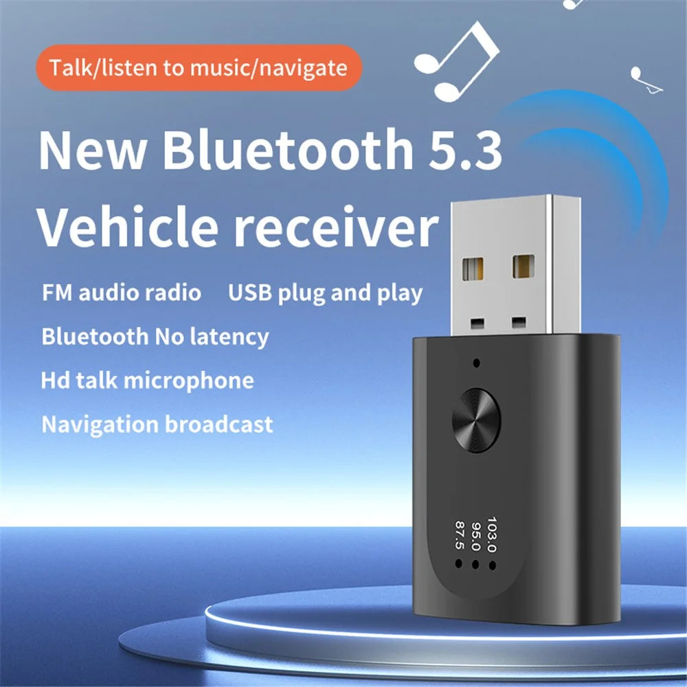 M08 USB Bluetooth-compatible 5.3 Adapter FM Radio Hands-Free Call Music Car Wireless Audio Receiver - 7