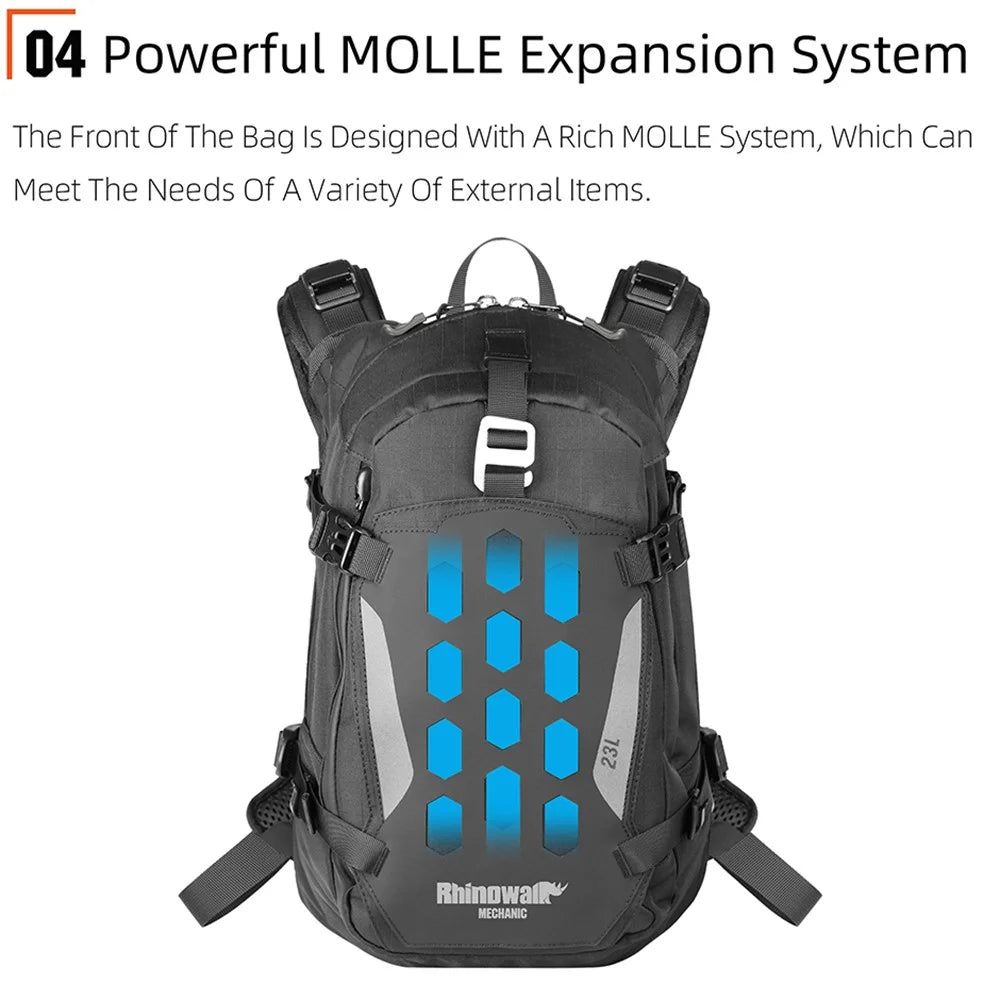 RHINOWALK Mechanic MJX2005 23L Motorcycle Backpack Helmet Mount Molle Shoulder Bag, 30x20x45cm - 3