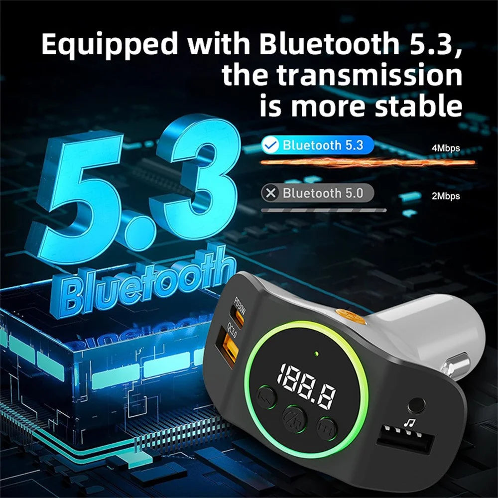 C8 Dual USB Port Car Charger Bluetooth-compatible 5.3 Receiver Hands-Free Calling with AUX Port - Black - 4