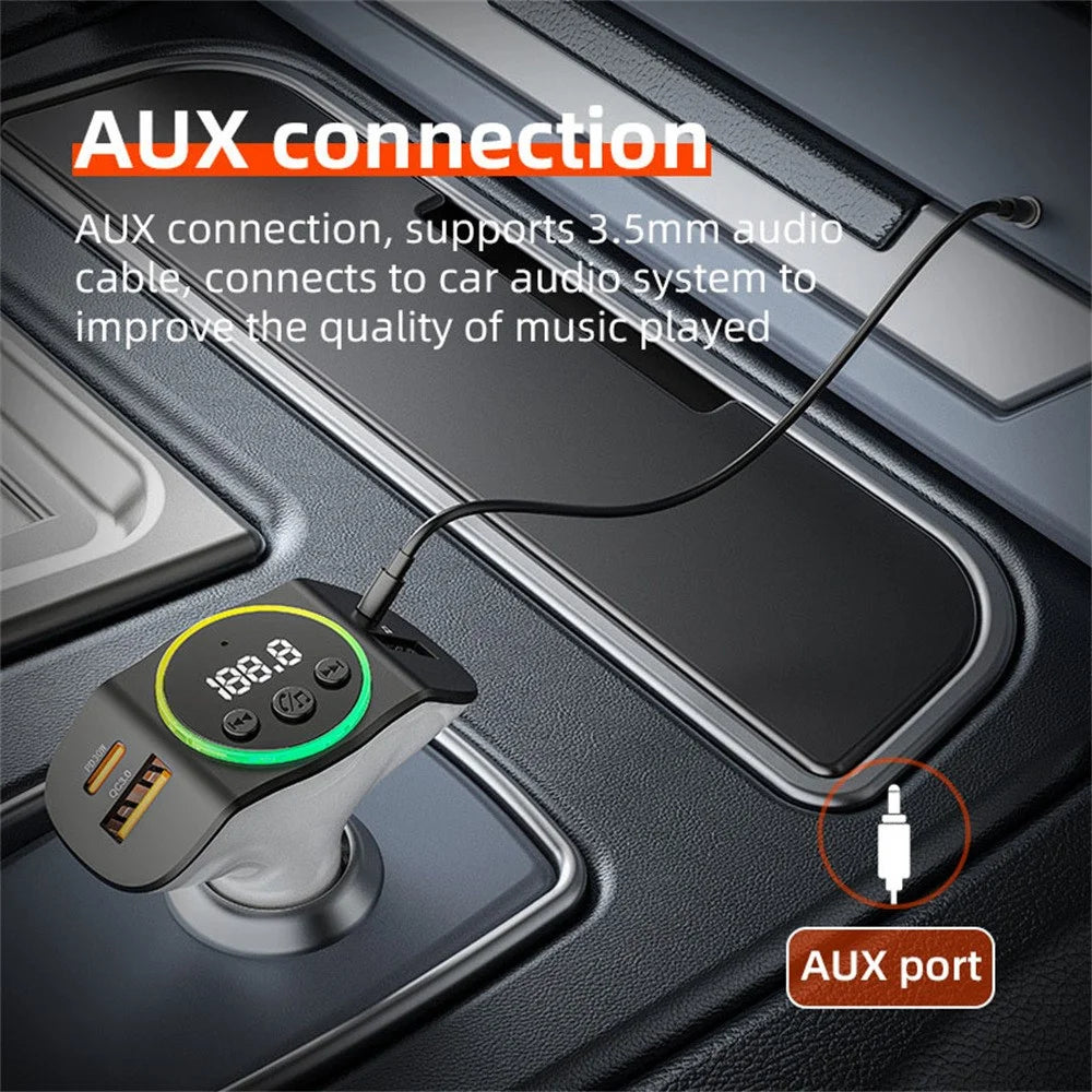 C8 Dual USB Port Car Charger Bluetooth-compatible 5.3 Receiver Hands-Free Calling with AUX Port - Black - 5