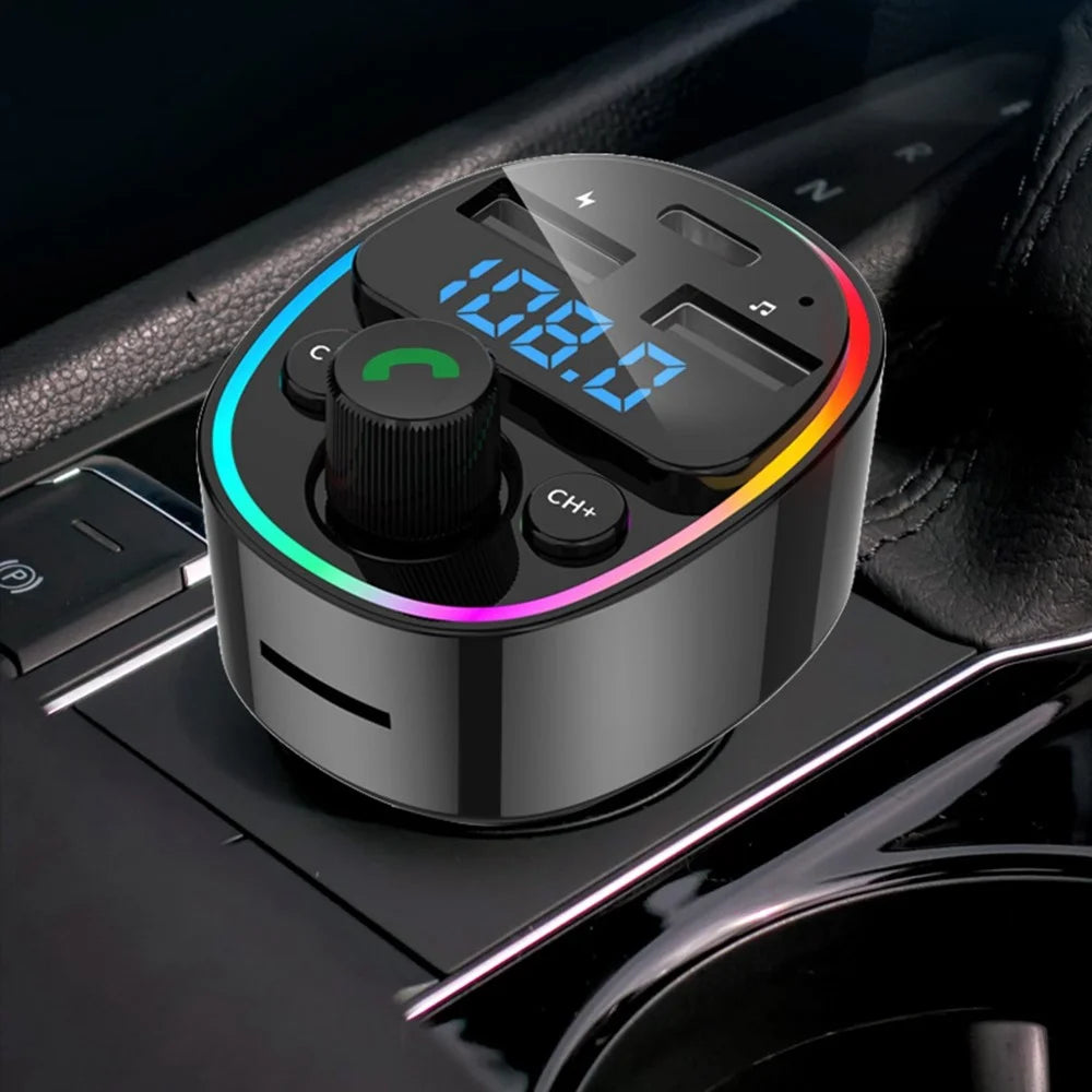 G67 Bluetooth-compatible 5.0 Hands-free Call Car MP3 Player Colorful Light Type-C + Dual USB Car Charger FM Transmitter - 2