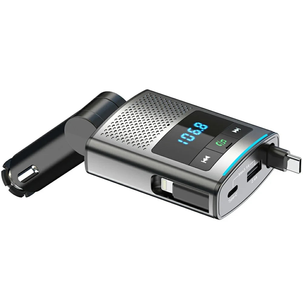 GZ16 Car Voltage Display Charger Bluetooth-Compatible MP3 Player with Retraction Type-C Cable - 1