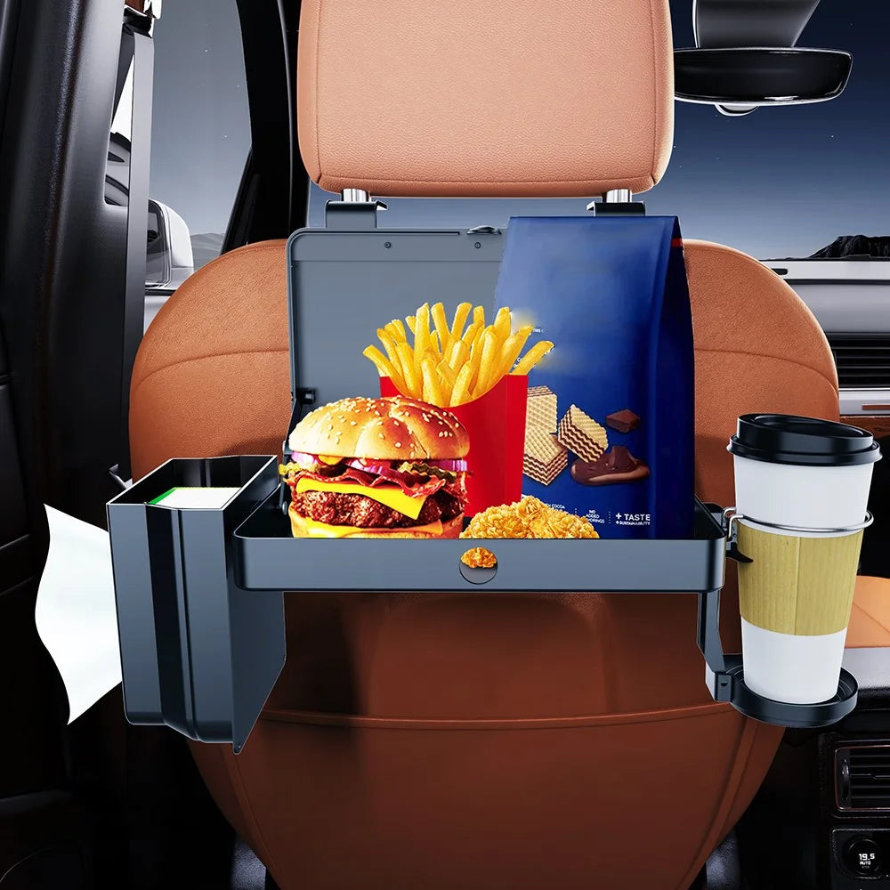 K255 Car Back Seat Food Tray Cup Holder Tissue Box Storage Rack Plastic Expandable Organizer - 2