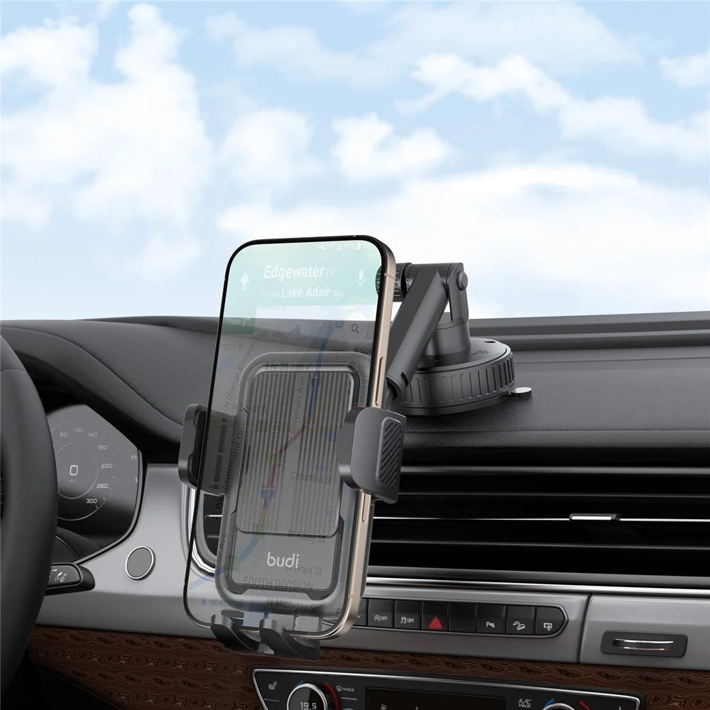BUDI CM590B Suction Cup Base Car Mount Phone Holder One Hand Operation Adjustable Cellphone Bracket - 2