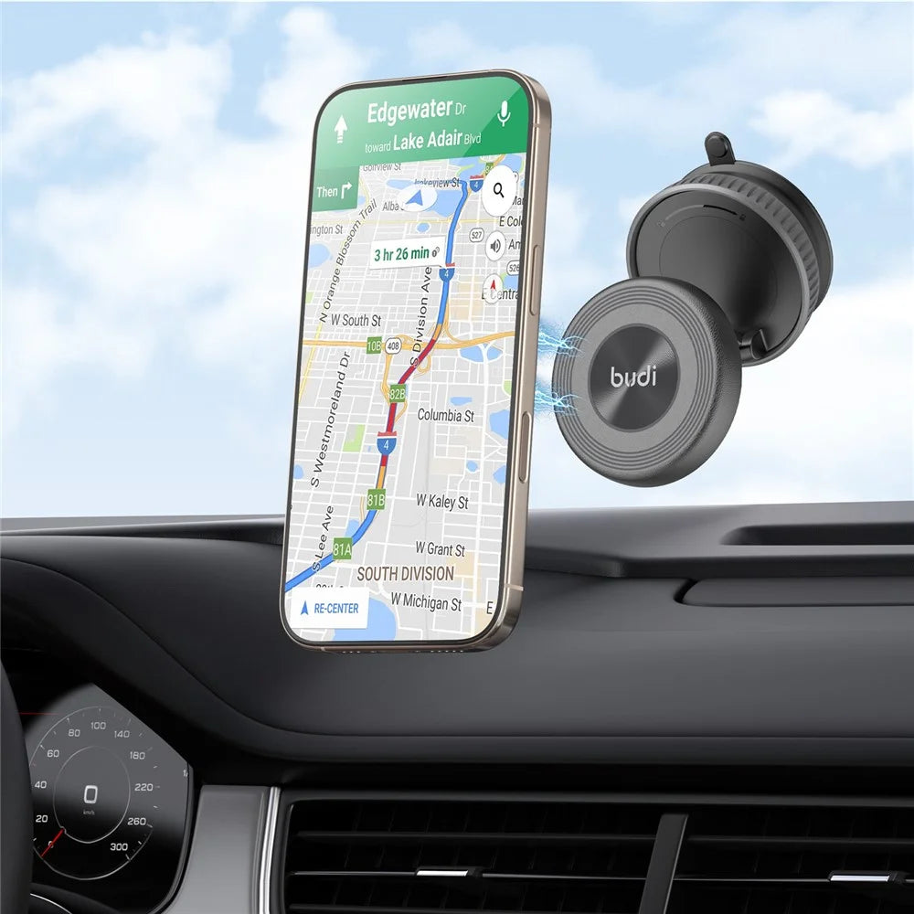 BUDI CM592B Suction Cup Base Cellphone Bracket 2-Stage Foldable Car Magnetic Mount Phone Stand - 2