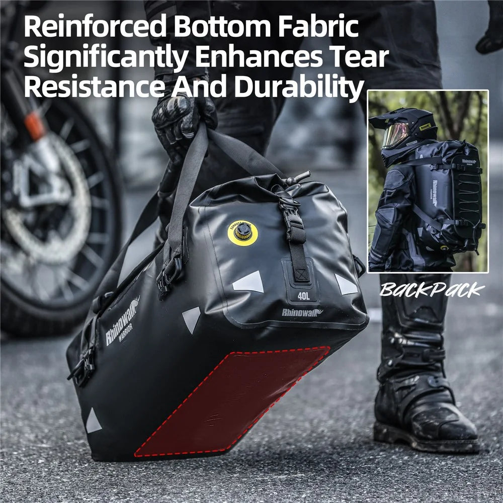 RHINOWALK MYS2401 20L Waterproof Motorcycle Tail Bag Reflective Roll Top Motorbike Luggage Bag - 4