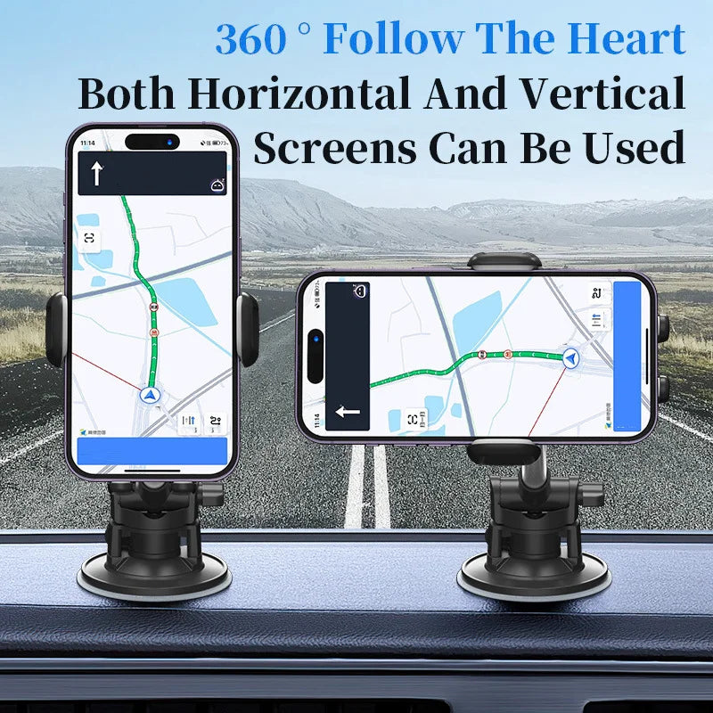 HS17+C17 Car Phone Holder Dashboard Windshield Suction Cup Mount 360 Degree Rotatable Cellphone Bracket - Black+Silver - 2