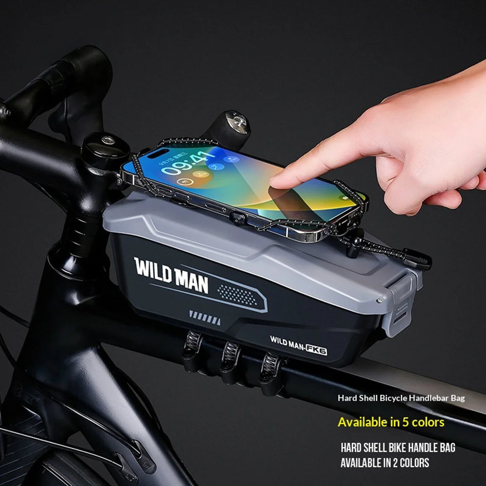 WILD MAN FK6 1L Bike Frame Bag Phone Holder Mount Waterproof Quick Release Cycling Pouch for MTB Road Bike - Black - 2