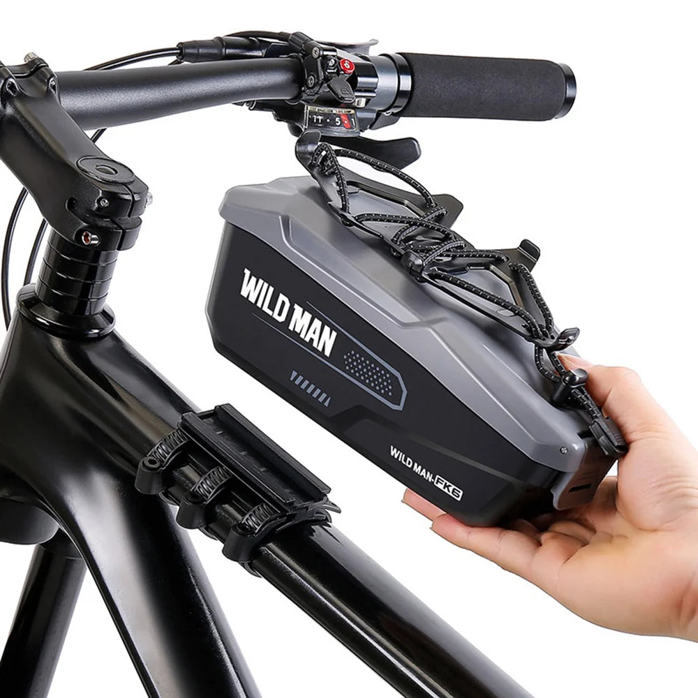 WILD MAN FK6 1L Bike Frame Bag Phone Holder Mount Waterproof Quick Release Cycling Pouch for MTB Road Bike - Black - 5