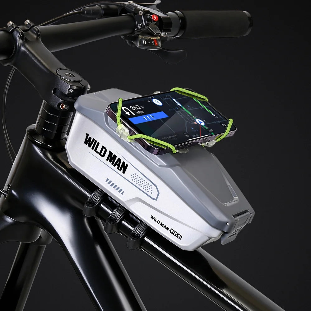 WILD MAN FK6 1L Bike Frame Bag Phone Holder Mount Waterproof Quick Release Cycling Pouch for MTB Road Bike - Black - 6