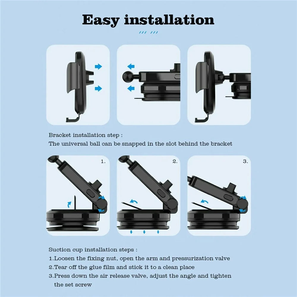 LDNIO MW21-1 15W Wireless Charging Car Mount Automatic Electric Clamping Auto-Grip Phone Holder with Suction Cup Base - Black - 6