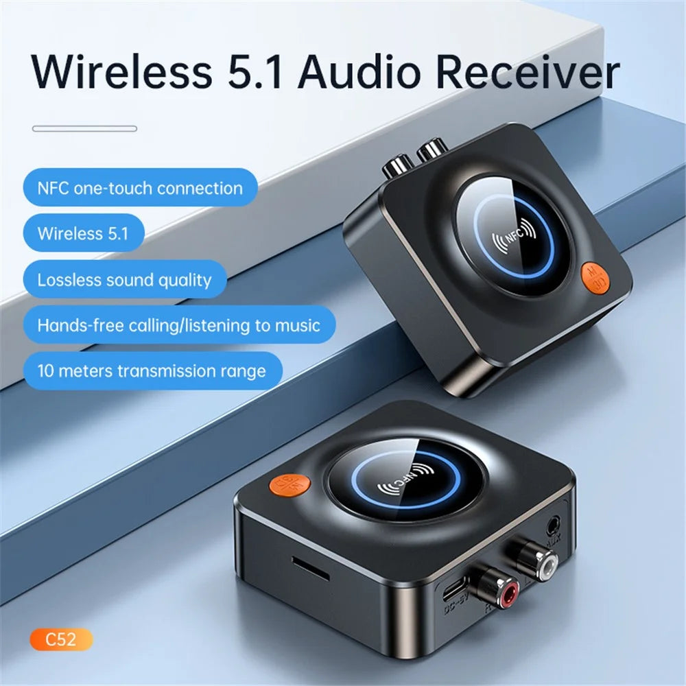 C52 NFC Bluetooth-compatible 5.1 Receiver Stereo AUX 3.5mm RCA Optical Bluetooth-compatible Audio Adapter TV Wireless Handsfree Call - 5