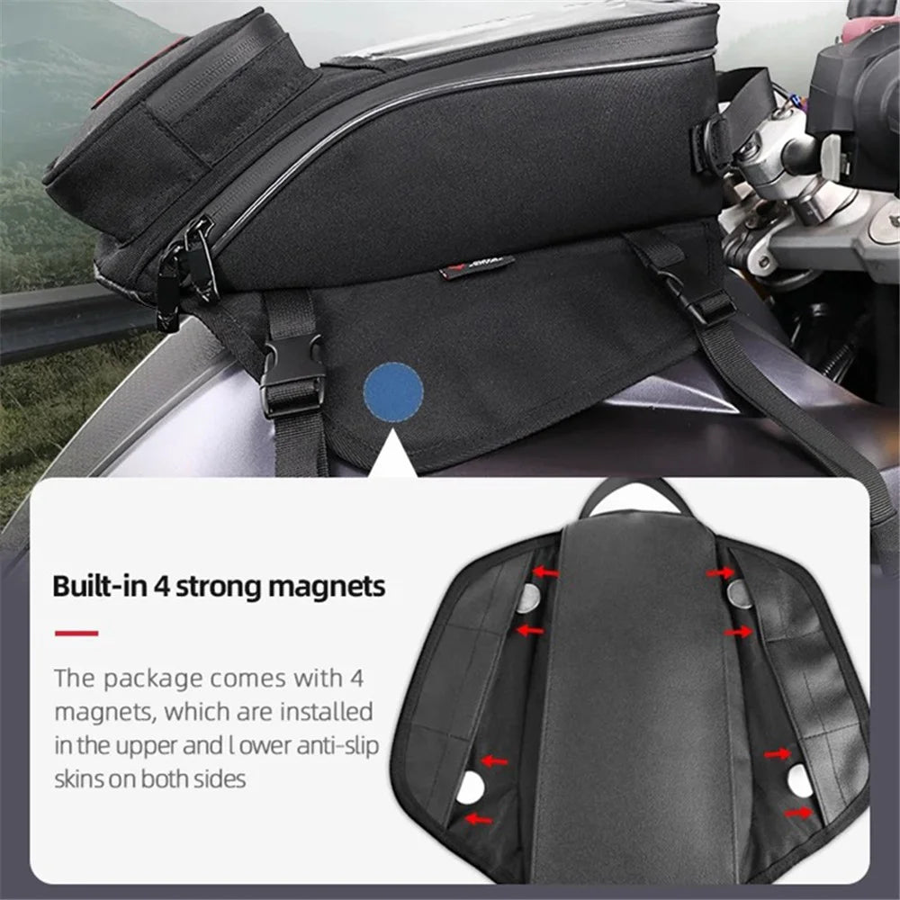MOTOCENTRIC 11-MC-0109 1200D Oxford Cloth Magnetic Motorcycle Fuel Tank Bag with Touch Screen Phone Pocket - Green Logo - 4
