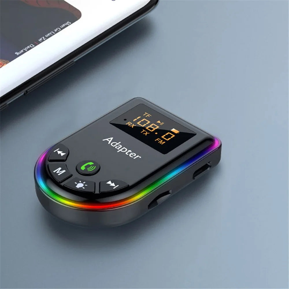 Q5 2-in-1 Bluetooth-compatible 5.3 Audio Adapter with Audio Receiver / Transmitter, Car MP3 Player with Colorful Ambient Light - 2