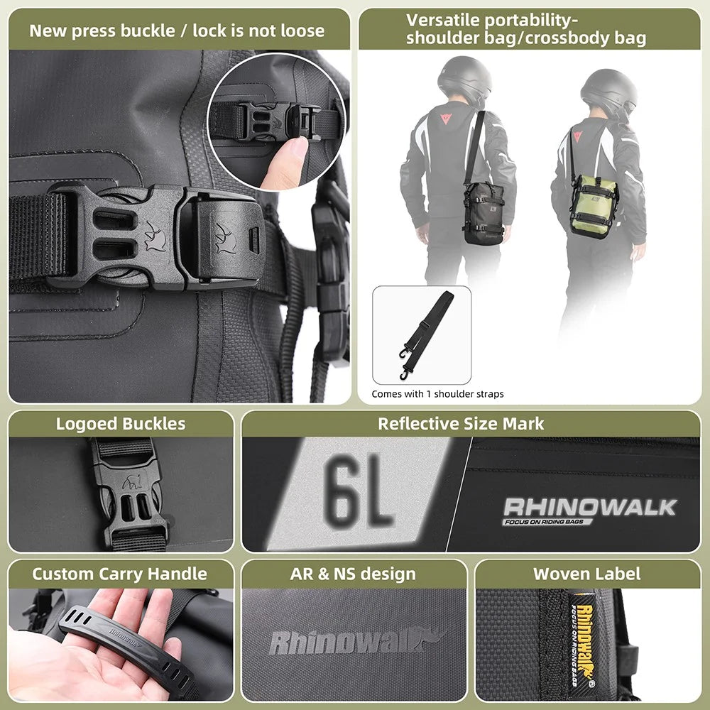 RHINOWALK MT2206 6L Waterproof Motorcycle Side Storage Bag Motorbike Side Bumper Bag - Black - 5