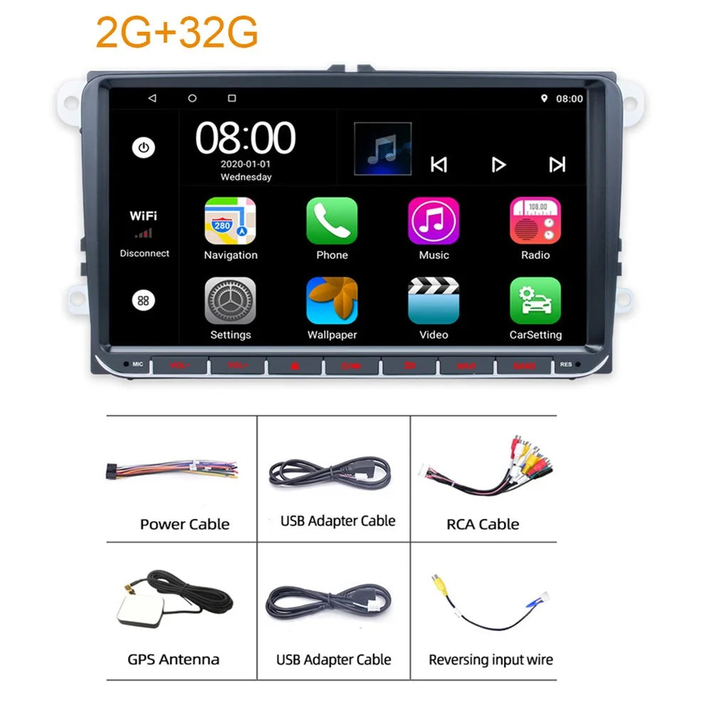 RH-753C For Golf MK5 / Polo / Passat / Jetta 2G+32G 9-inch HD Vehicle Player Car FM Radio Offline Map Multimedia Player - 2