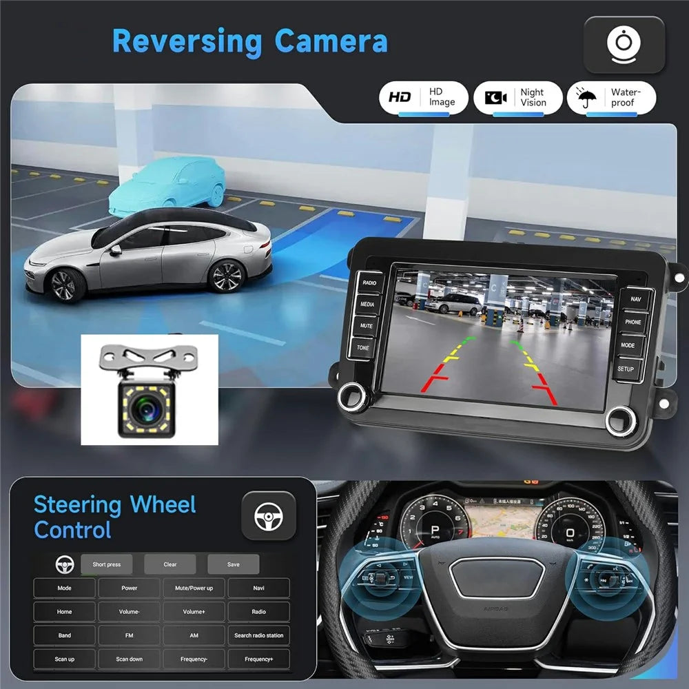 7 Inch Android 15 Car Stereo 4G+64G CarPlay Player Android GPS Navigation 12-LED Backup Camera Auto Player for Volkswagen Golf MK5  /  Polo Passat Jetta - 5