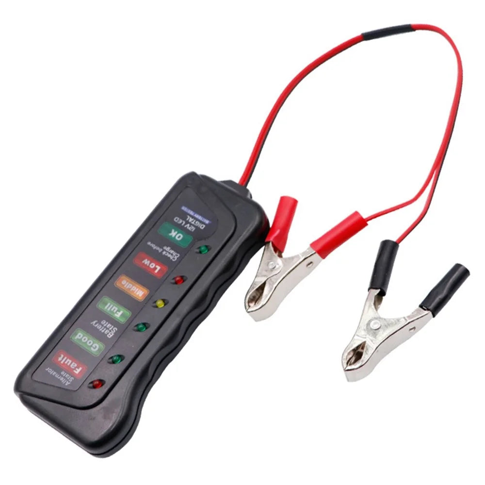 12V E-bike Vehicle Battery Tester with 6 LED Lights Portable Battery Detector for Cars Motorcycles - 1