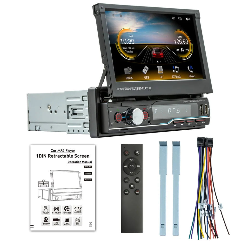 T100C Car Stereo Radio 7'' HD Manually Retractable Screen Car MP5 Player Support Bluetooth-compatible FM Radio Mirror Link - 1