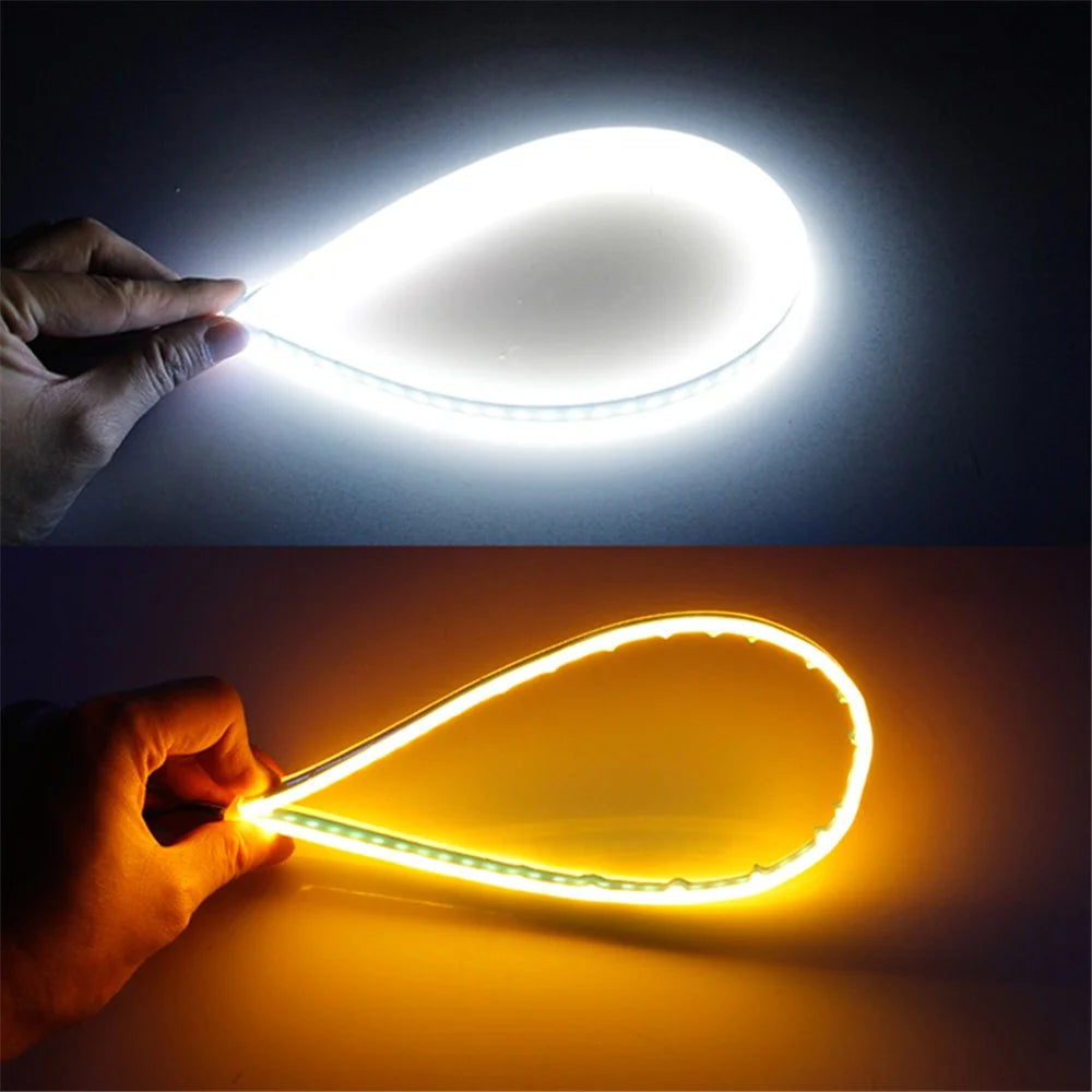 2Pcs 30cm Waterproof Car DRL Flexible LED Strip Daytime Running Light Turn Signal Light - White / Yellow - 2
