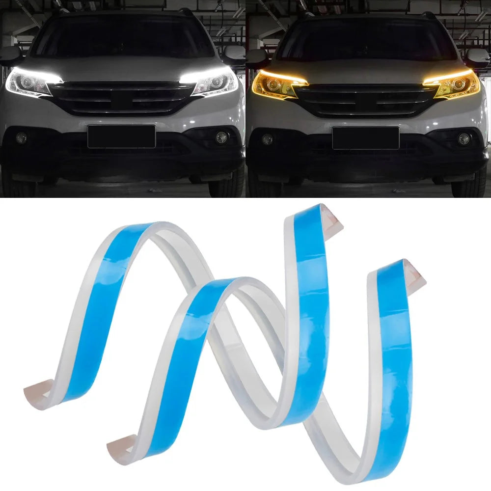 2Pcs 45cm Ultra Thin Car DRL Flexible LED Strip Waterproof Daytime Running Light Turn Signal Light - White / Yellow - 1