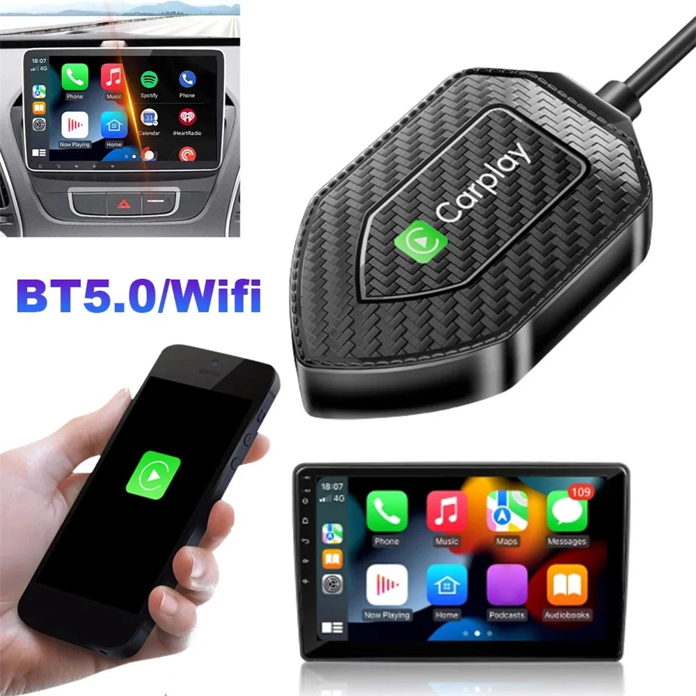 Q1D 2-in-1 Wired to Wireless Carplay Android Auto Adapter Carbon Fiber Texture Bluetooth-compatible Smart Box - 2