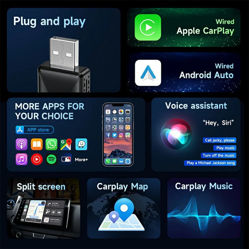 2-in-1 Carplay Android Auto USB Adapter OTA Upgrade Plug and Play Wired to Wireless Dongle Box - 3