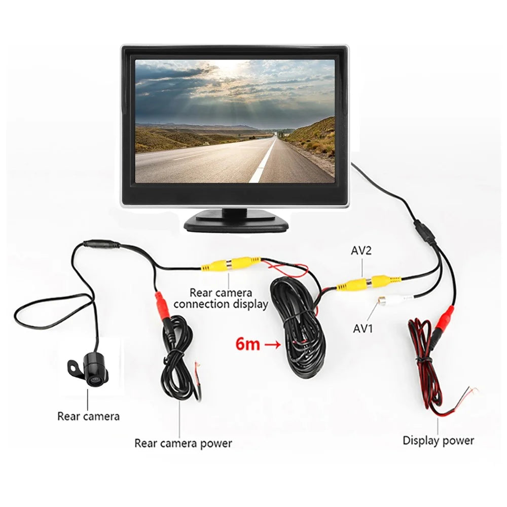 RH-507 5'' LCD Display Monitor Car Parking Reverse Waterproof Butterfly-shaped Rear Camera with Power Supply Cable and Video Line - 4
