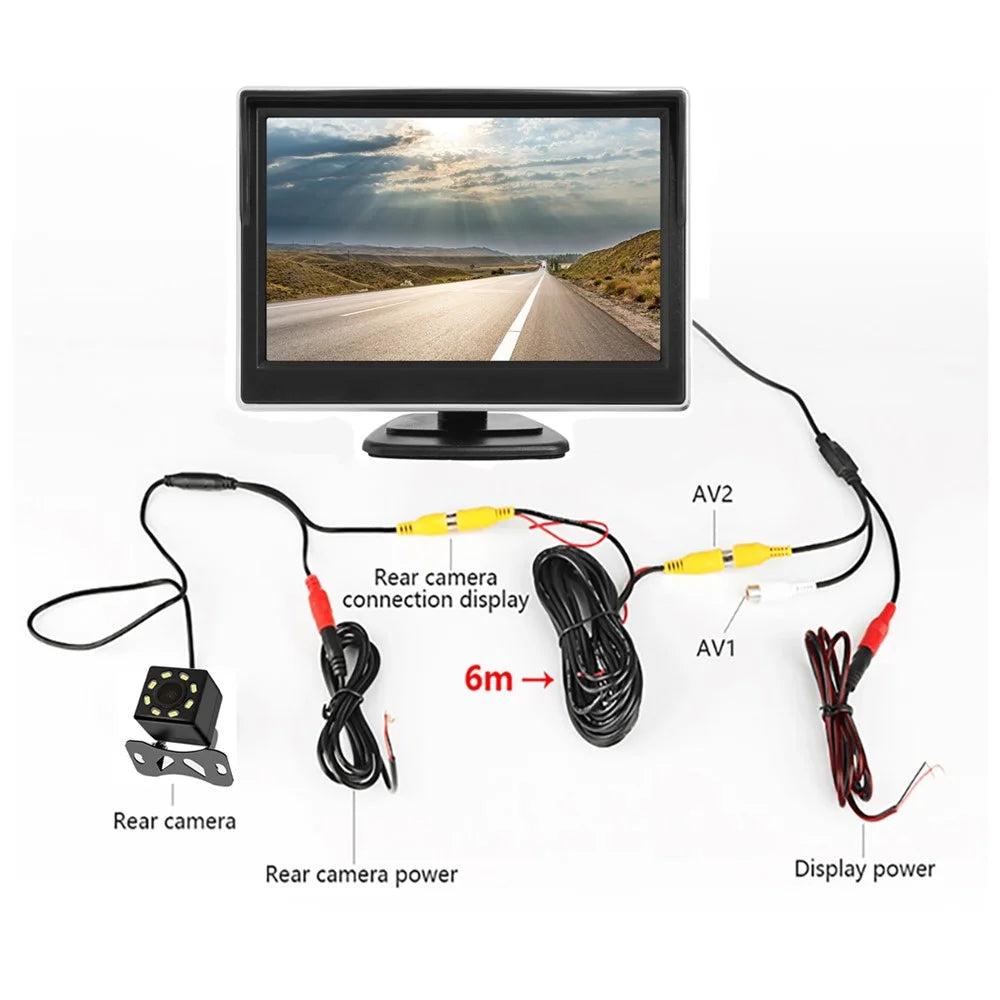 RH-509 5'' LCD Display Monitor 8-LED Rear Camera Car Parking Reverse System Kit - 4