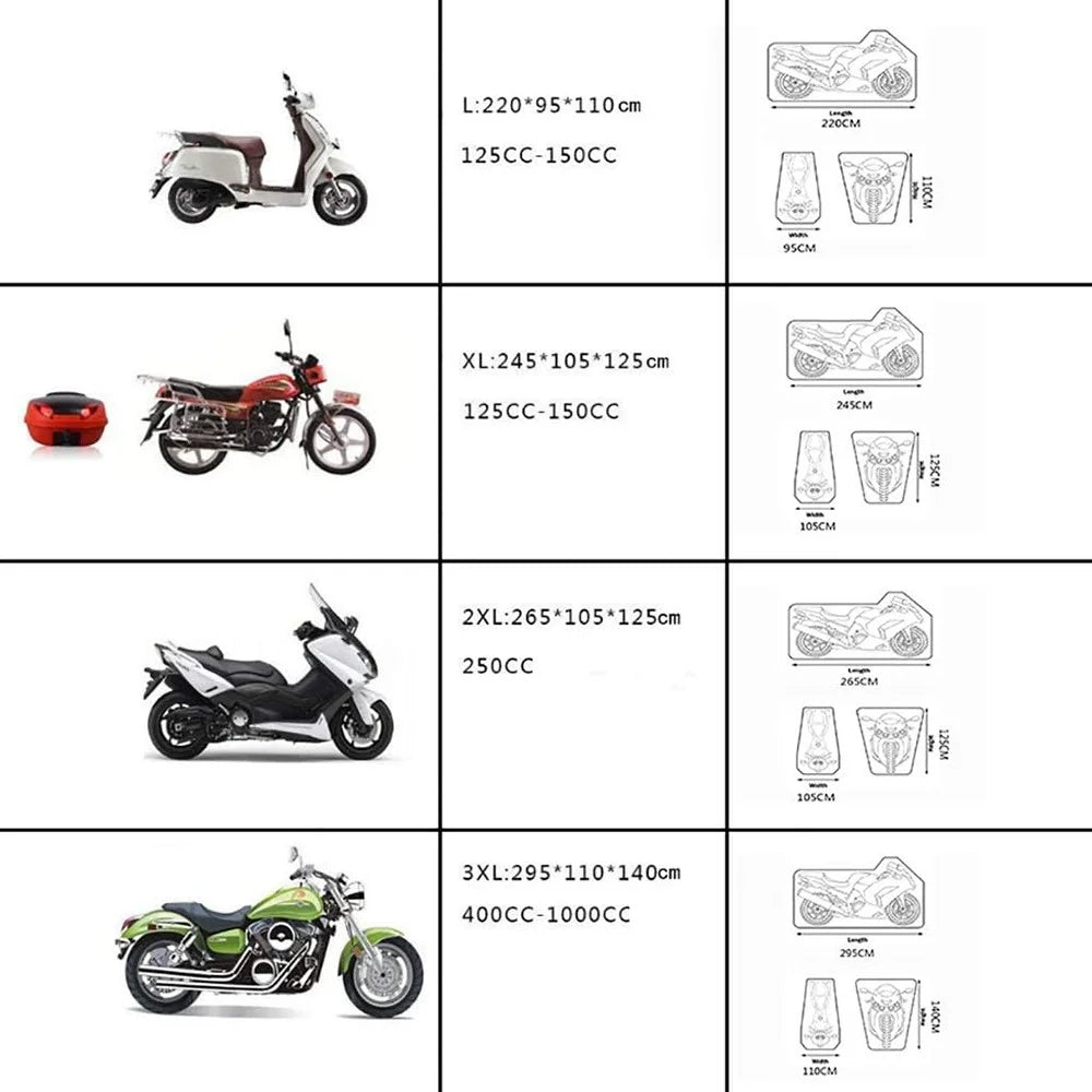 Waterproof Motorcycle Cover UV Protection Silver Coated 210D Oxford Fabric Dust Cover , Size 2XL / 265 x 105 x 125cm - 7