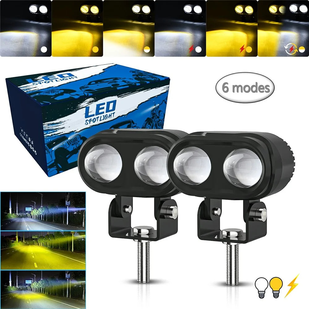 2Pcs Motorcycle LED Spotlight Long Focus Dual Lens High Brightness Off Road IP68 Waterproof Strobe Light - 2