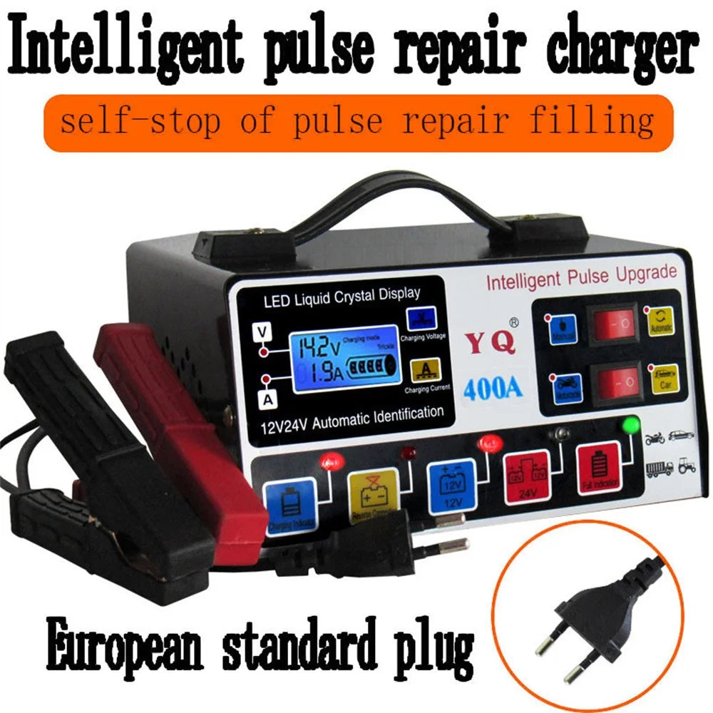 YQ400A 12V / 24V 400A Intelligent Pulse Repair Motorcycle Car Battery Charger for Lead Acid / Lithium Batteries , EU Plug - 5