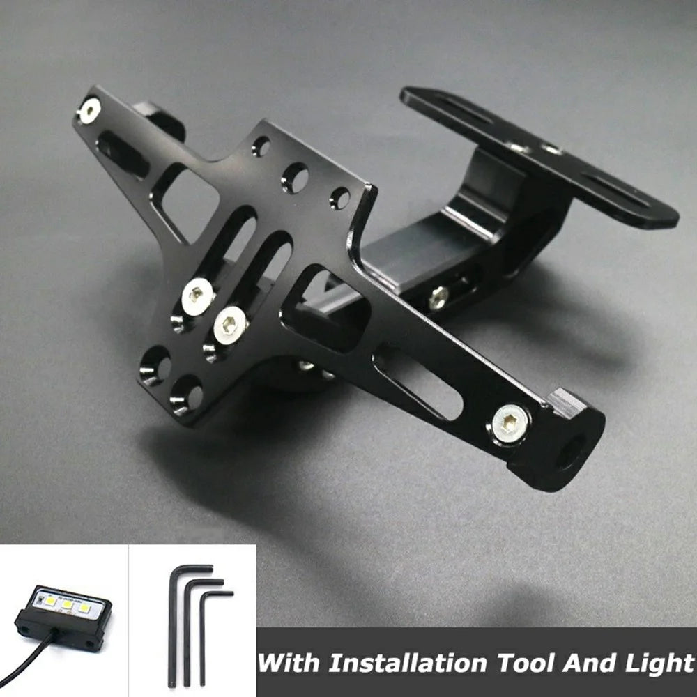 CNC Aluminum Alloy Adjustable Motorcycle License Plate Holder Bracket with LED Tail Light Kit - 2