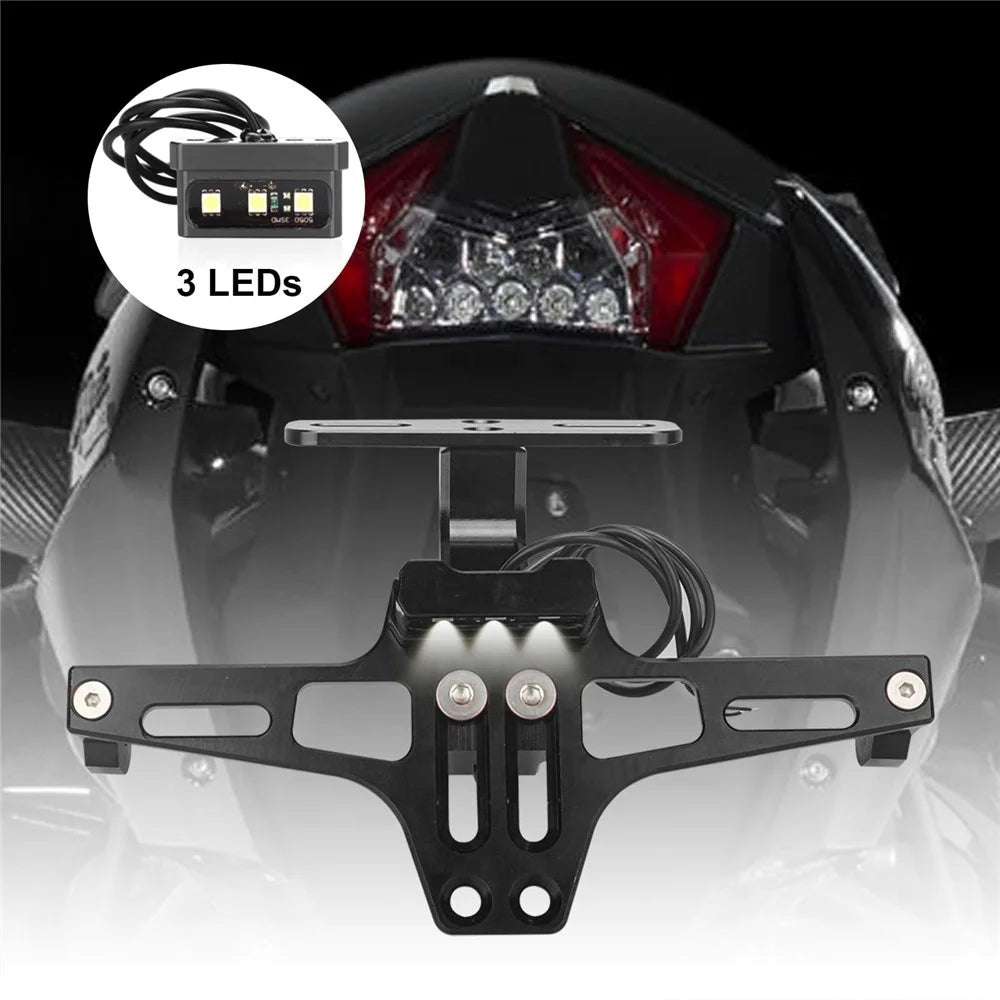 CNC Aluminum Alloy Adjustable Motorcycle License Plate Holder Bracket with LED Tail Light Kit - 6
