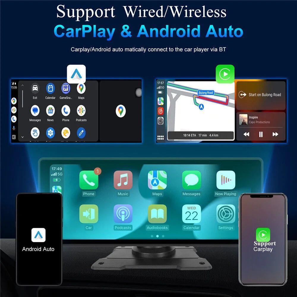 W509A 10.26 Inch Portable Wireless CarPlay Android Auto MP5 Player GPS Navigation Screen with Dual Bracket - 5