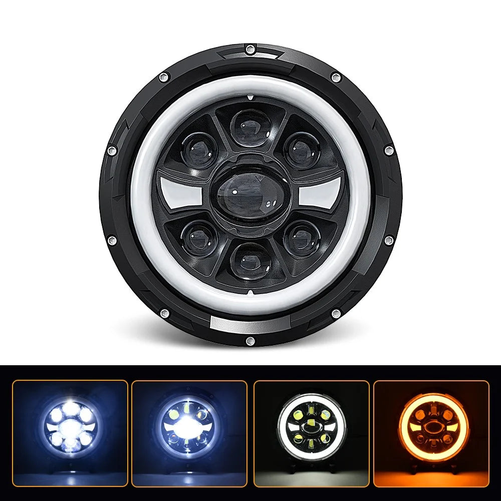 R9 Dual Angel Eye 7 Inch H4 LED Headlight IP67 Waterproof High Low Beam Car Driving Lamp with Connection Cable - 2