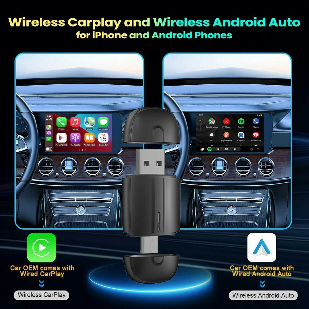 Dual Head 2 in 1 Carplay Android Auto Vehicle Wired to Wireless Adapter - 5
