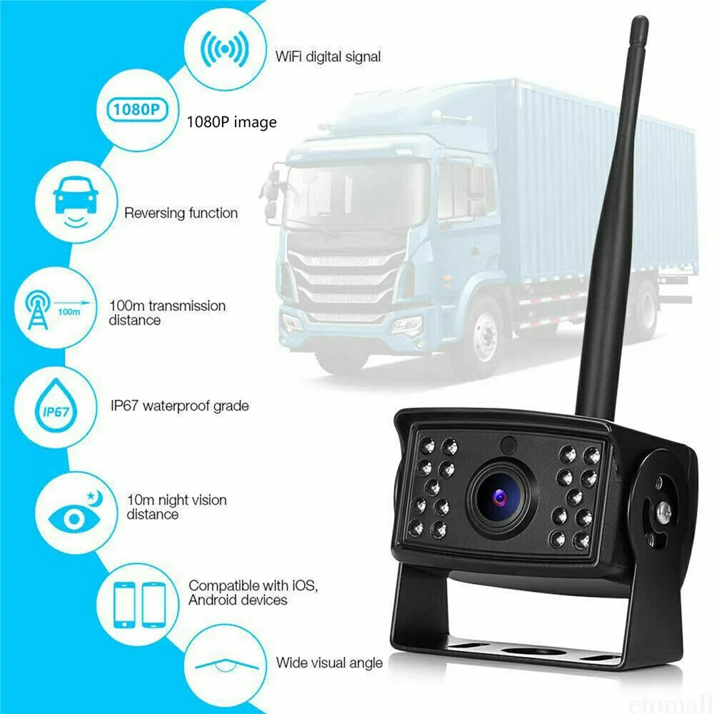 W105 For Vehicle Wireless Backup Camera 18 LED Night Vision HD 1080P IP67 Waterproof Wide Angle WiFi Cam - 2