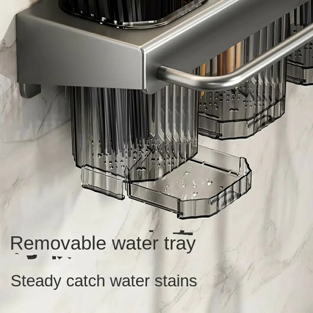 50cm Kitchen Organizer Rack Wall Mounted Spice Holder Knife Storage Towel Bar Multifunction Shelf - Tarnish - 4