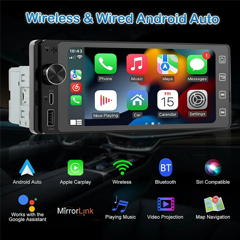 F6021W 6.86 Inch Wireless CarPlay Android Auto MP5 Player Car HD Backup Camera Navigation System - 2